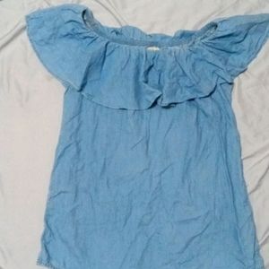 Size small off the shoulder ruffle top, $15